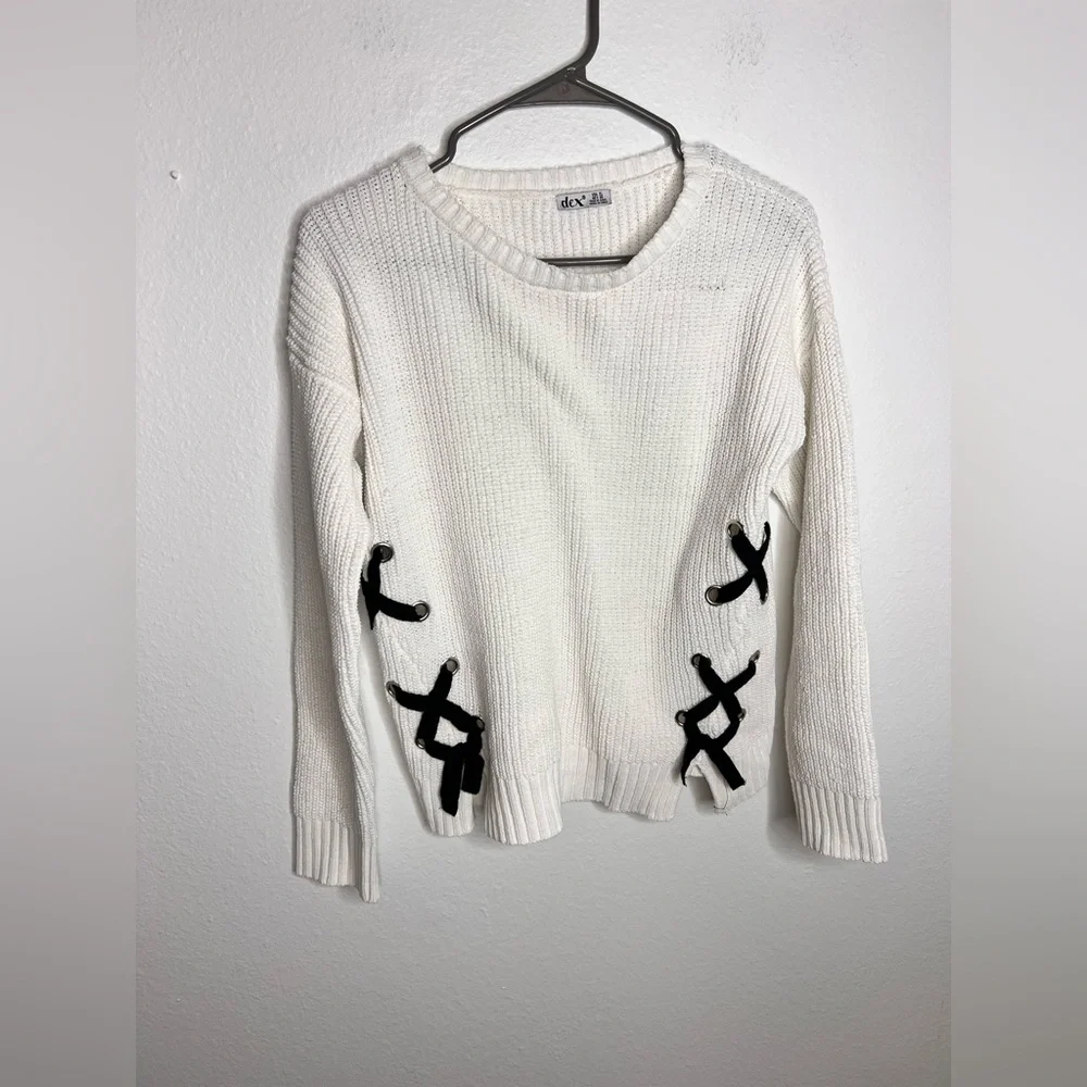 White Knit Sweater Black Bow Style